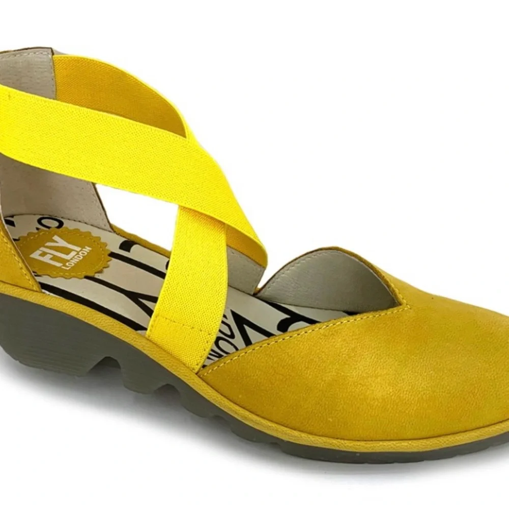 Fly London Women's Yellow Cross-Strap Shoes Size 40 - Picture 1 of 8